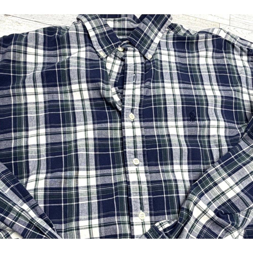 Polo Ralph Lauren Mens Blake XL Long Sleeve Button Up Shirt Blue White Plaid